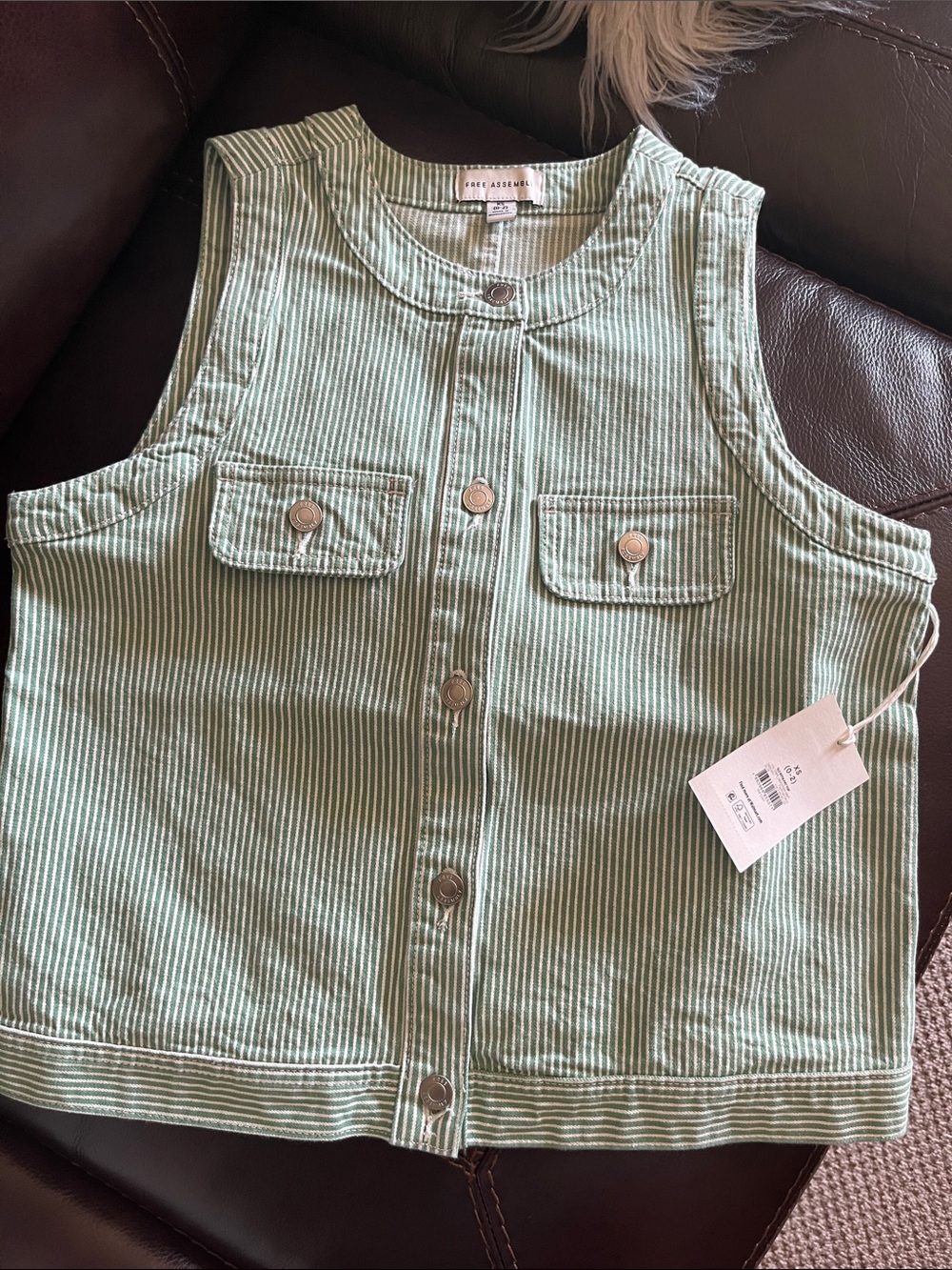Green Pinstripe Sleeveless Button-Front Vest